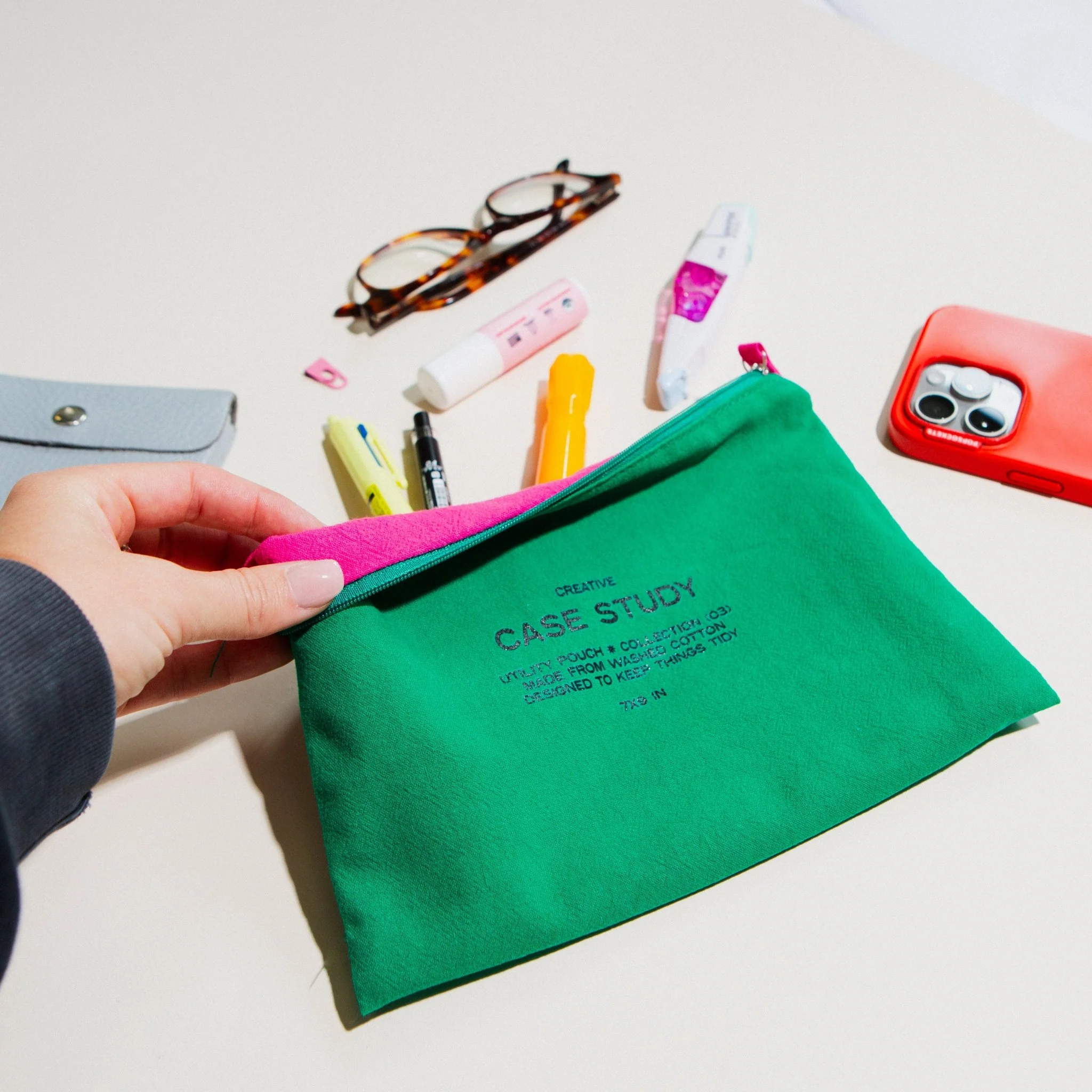 Washed Cotton Zipper Pouch - Image 6